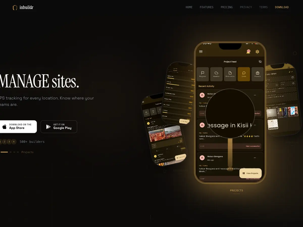 Inbuildr construction project management landing page