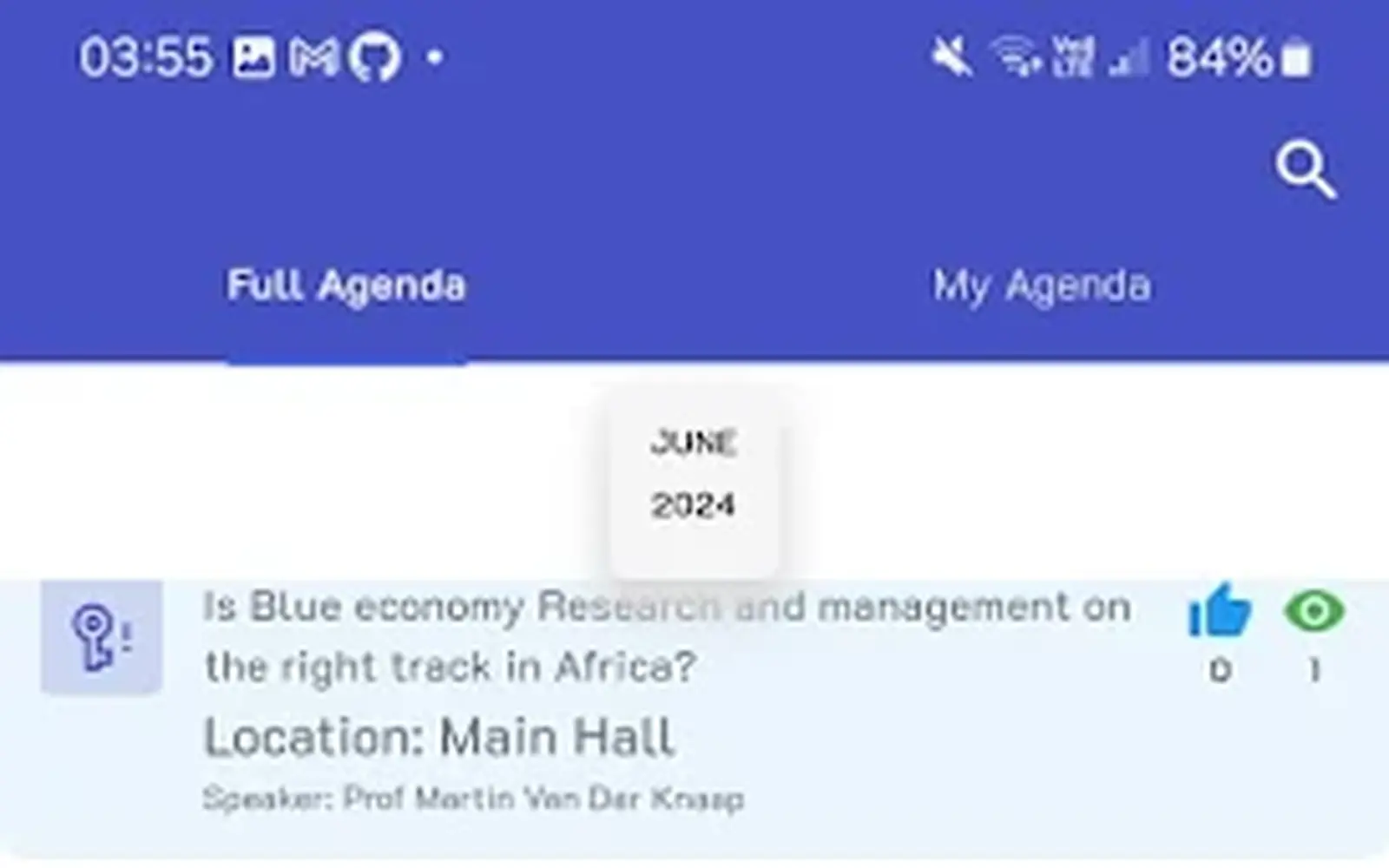 Arbec mobile agenda showing conference sessions