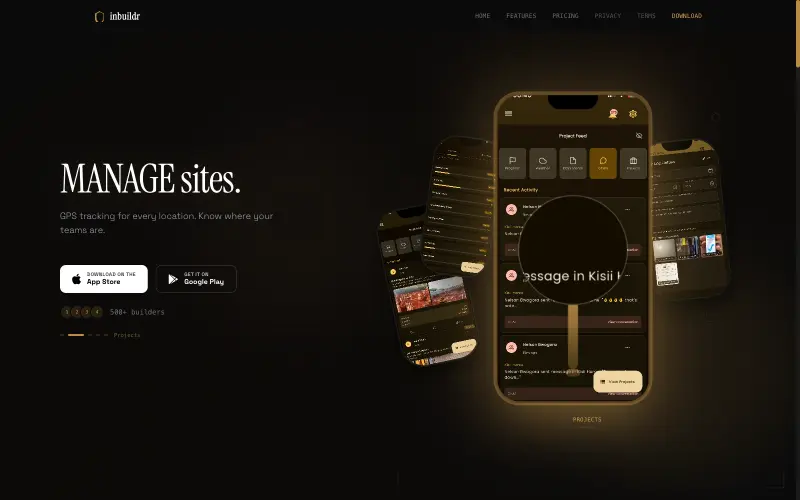 Inbuildr construction project management landing page